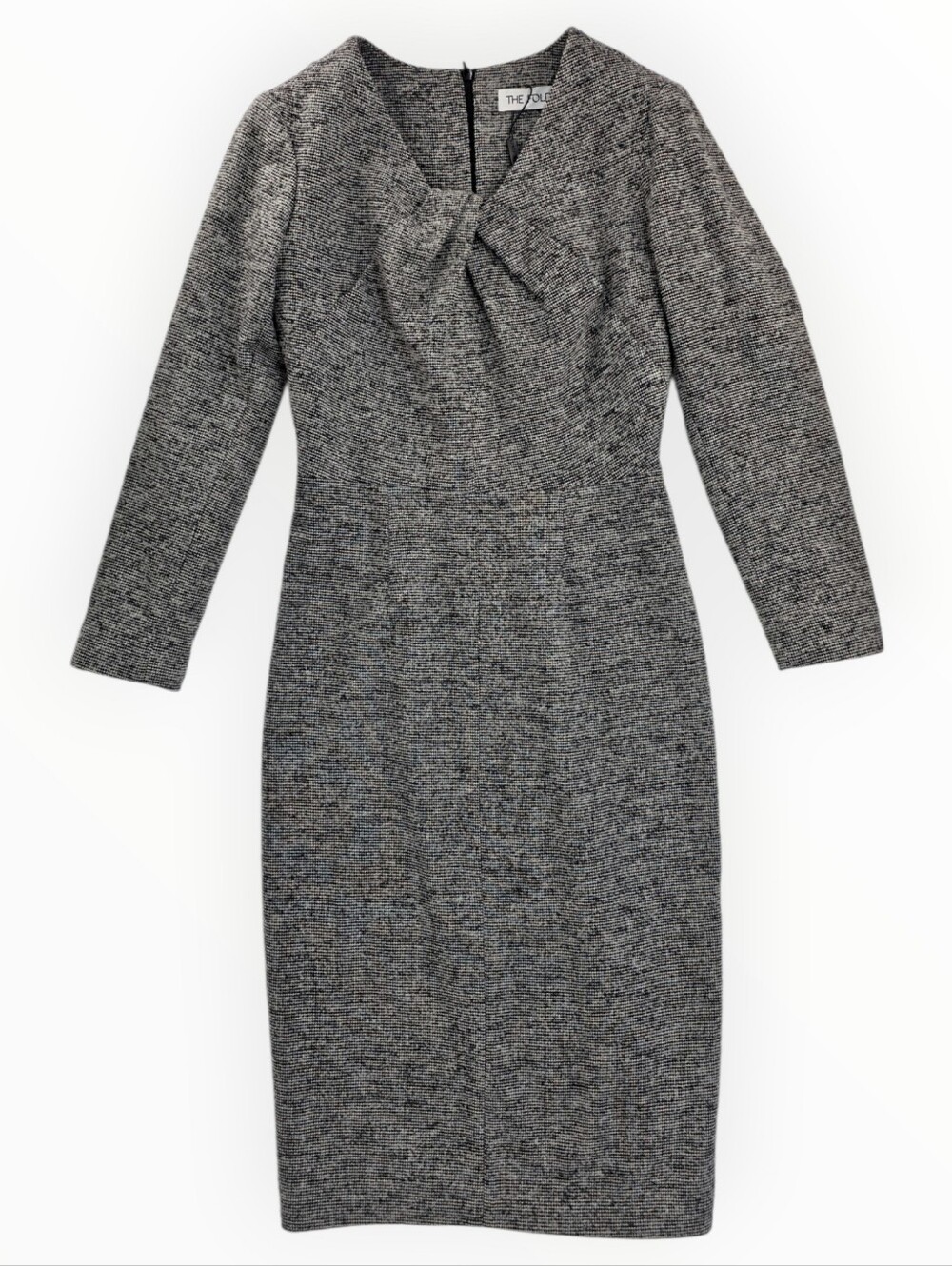 The Fold Dress Waverley Grey Tweed Wool Twist Neck Sheath Pencil Size US 4/UK 8